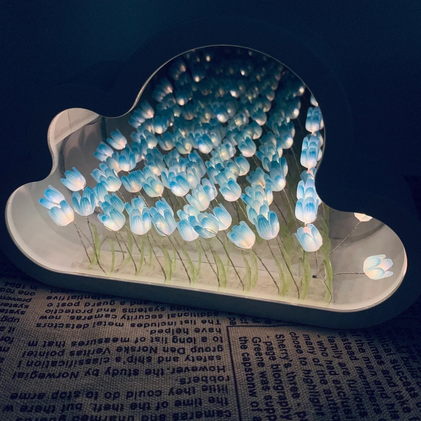 Handmade DIY Cloud Tulip Mirror with Small Night Light