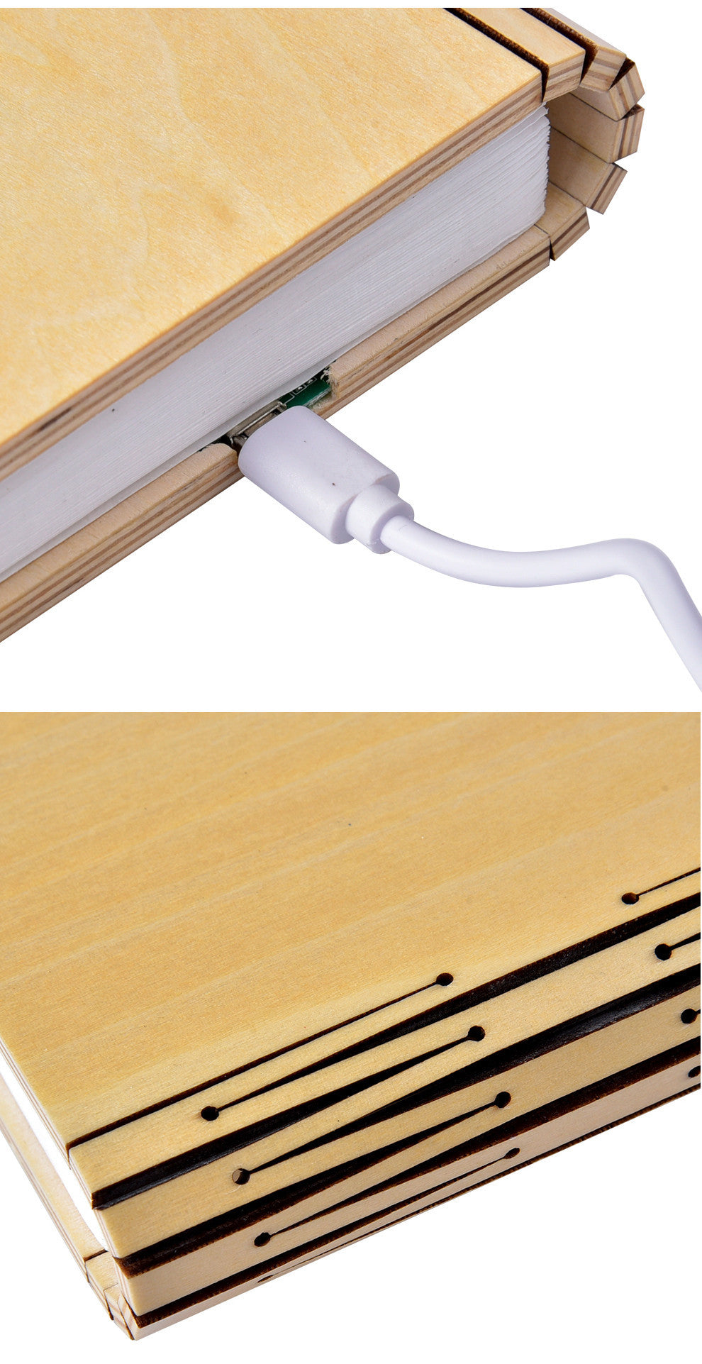Wooden Book Light - USB Rechargeable LED Reading Lamp
