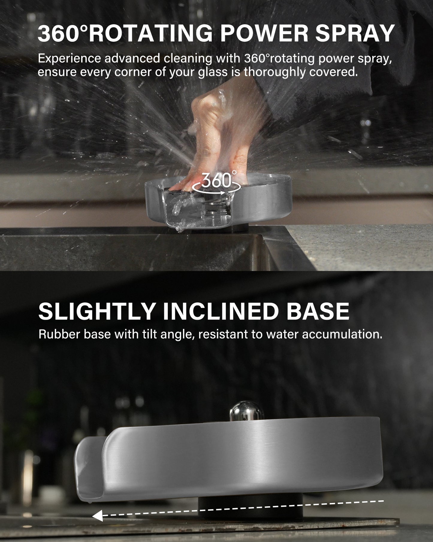 PIPPONER 360° Rotating Glass Rinser – High-Pressure Stainless Steel Cup Washer for Kitchen Sink