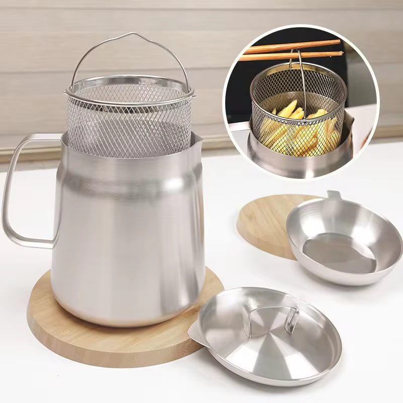 304 Stainless Steel Oil Filter Pot – Large-Capacity Grease Separator with Frying Basket