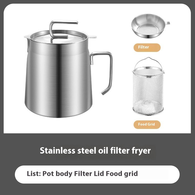 304 Stainless Steel Oil Filter Pot – Large-Capacity Grease Separator with Frying Basket
