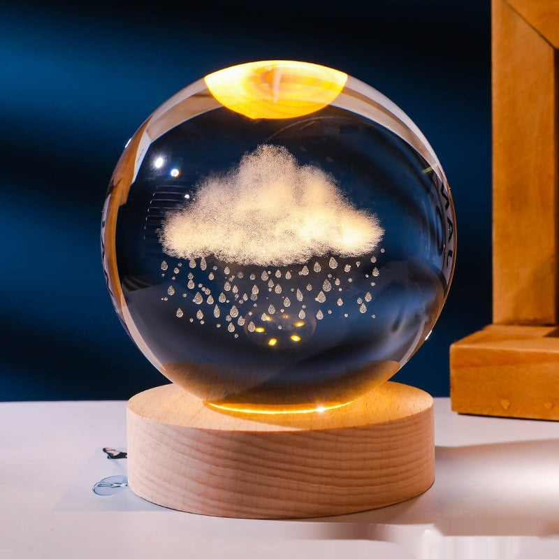Luminous 3D Inner-Carved Crystal Ball Night Lamp – Glowing Decorative Light