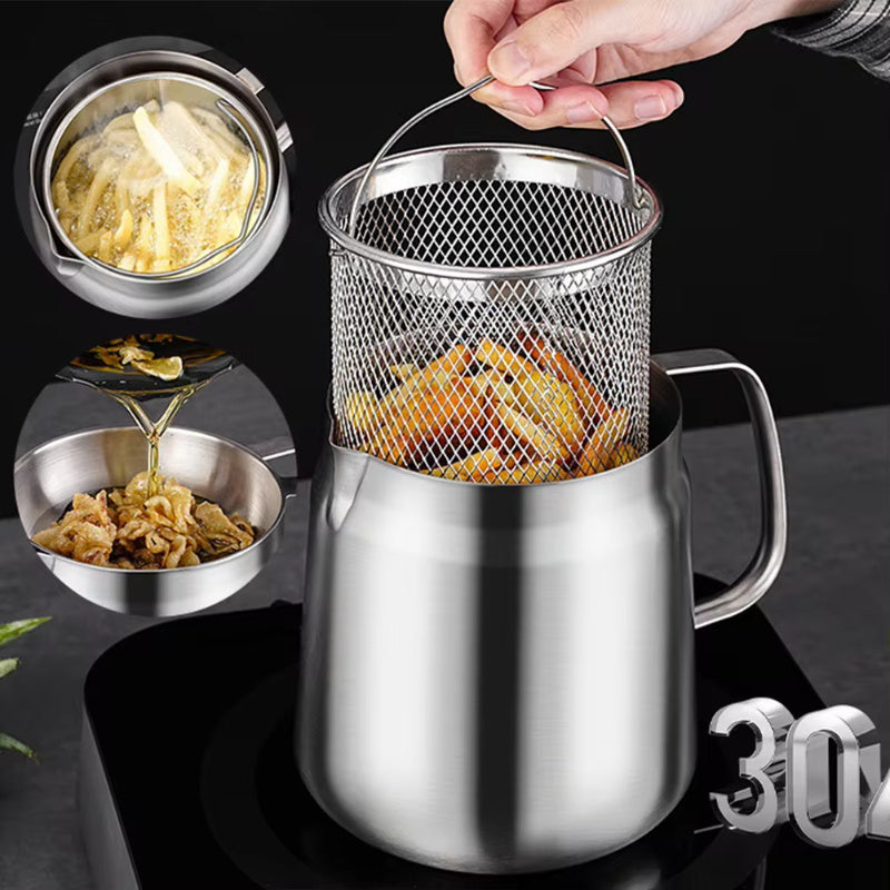 304 Stainless Steel Oil Filter Pot – Large-Capacity Grease Separator with Frying Basket
