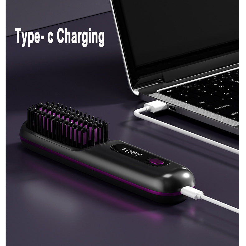 Wireless Hair Straightener Brush - Portable 2-in-1 Hot Comb