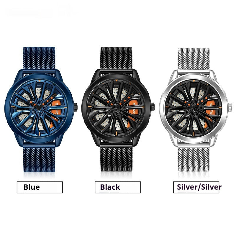 Men’s Fashion Wheel Series Watch – Trendy Casual Good Luck Watch with Steel & Mesh Bands