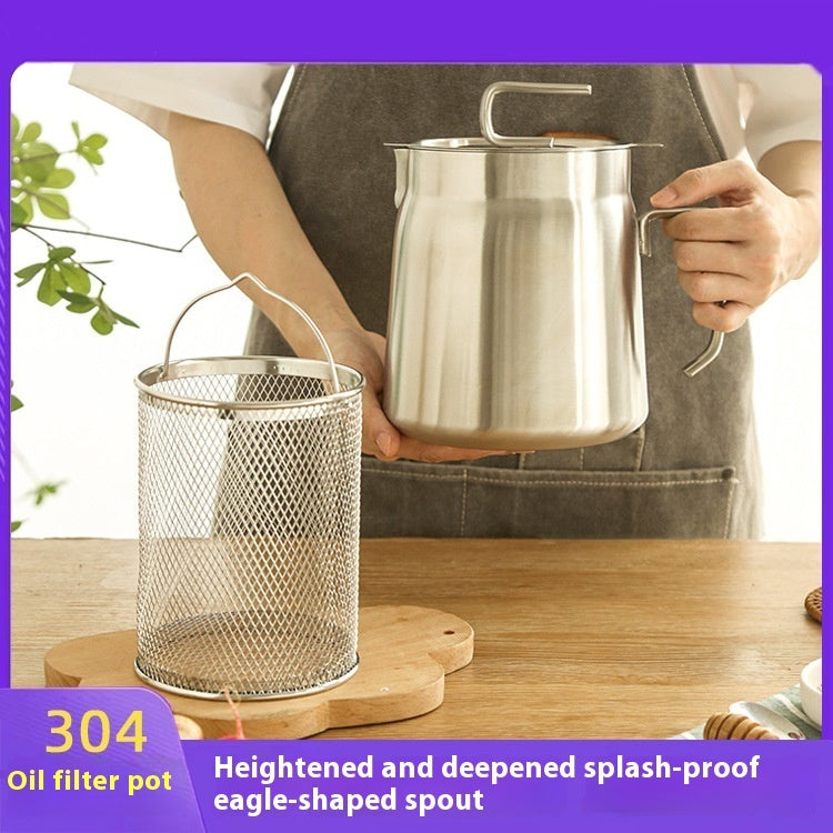 304 Stainless Steel Oil Filter Pot – Large-Capacity Grease Separator with Frying Basket