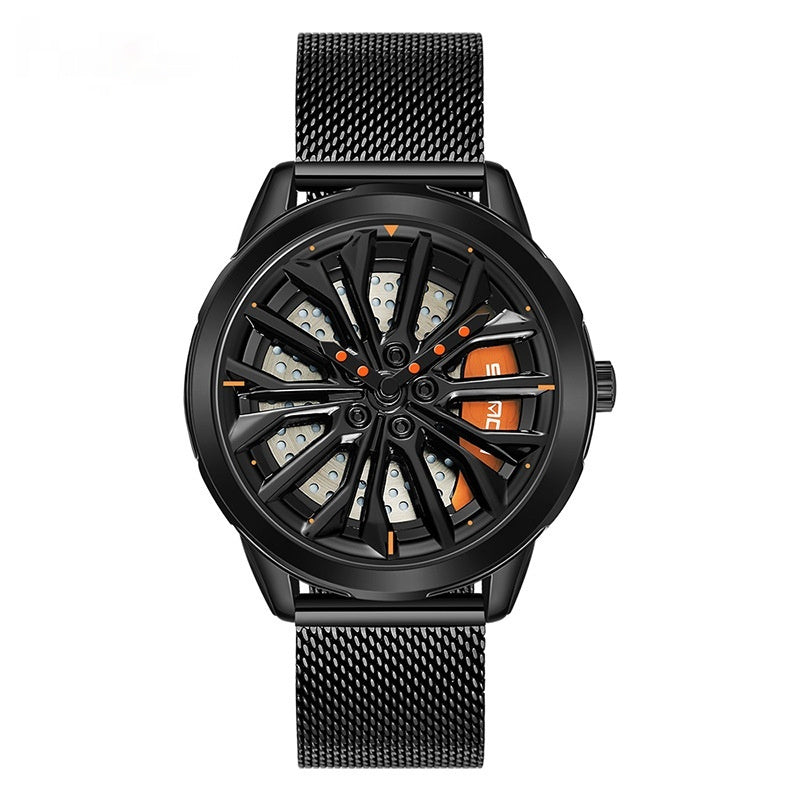 Men’s Fashion Wheel Series Watch – Trendy Casual Good Luck Watch with Steel & Mesh Bands