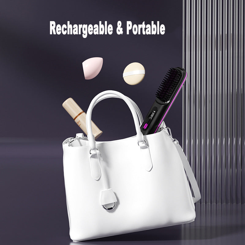 Wireless Hair Straightener Brush - Portable 2-in-1 Hot Comb