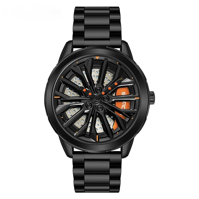 Men’s Fashion Wheel Series Watch – Trendy Casual Good Luck Watch with Steel & Mesh Bands