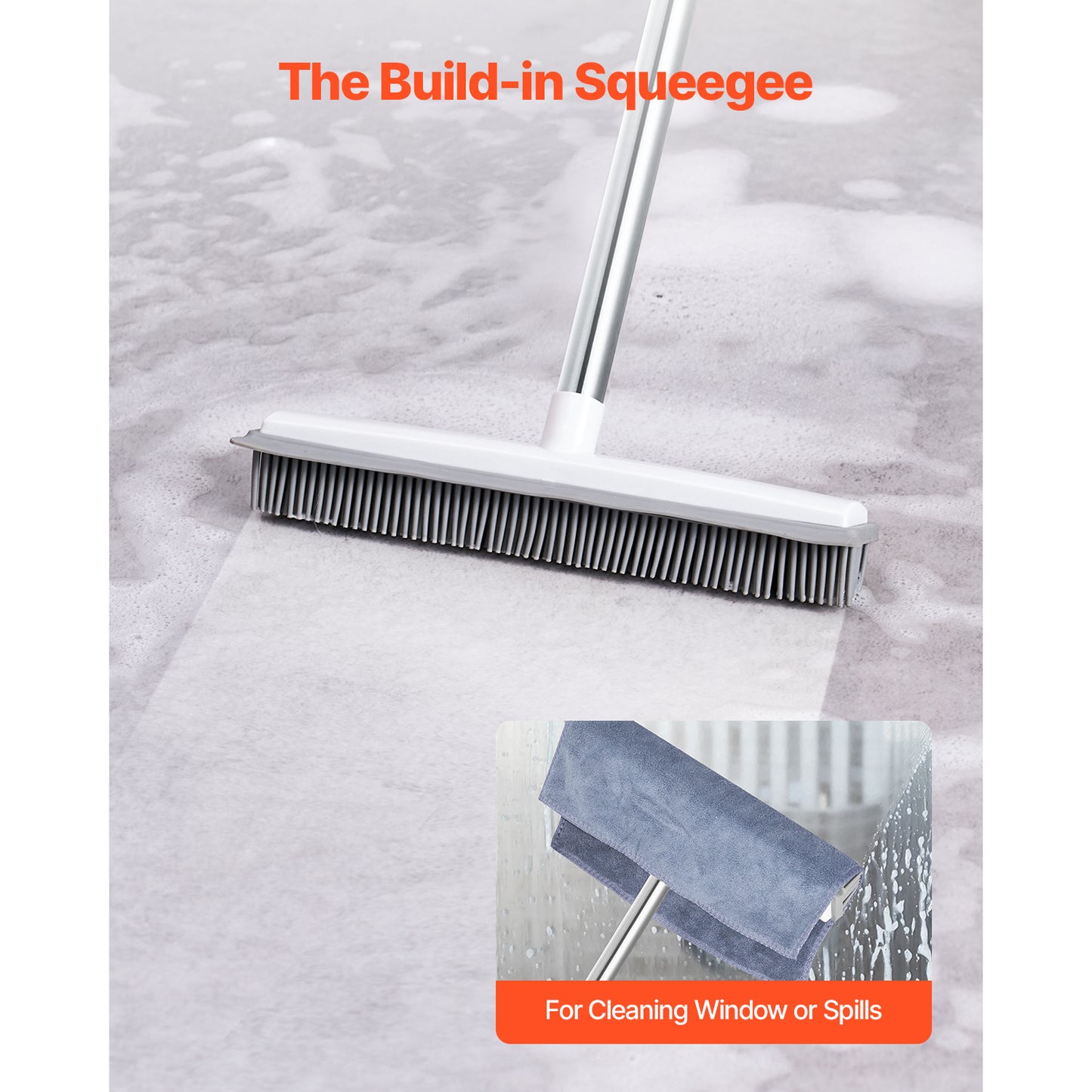 Pet Hair Broom - Adjustable Rubber Bristles