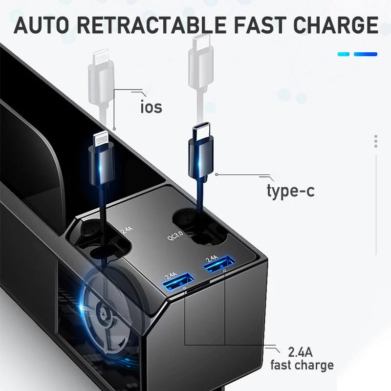 Smart Car Gap Organizer with USB Cable