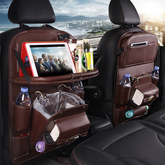 PU Leather Car Storage Organizer – Multifunctional Hanging Seat Back Tray with Trash Can & Pockets