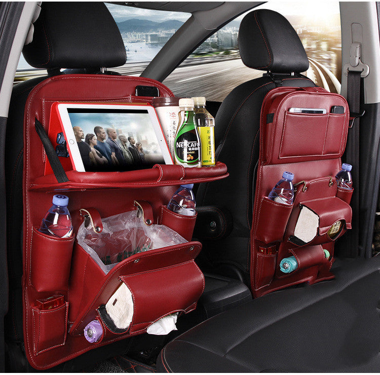 PU Leather Car Storage Organizer – Multifunctional Hanging Seat Back Tray with Trash Can & Pockets