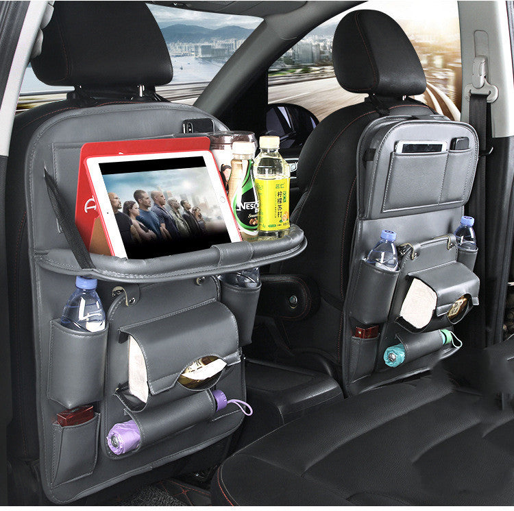 PU Leather Car Storage Organizer – Multifunctional Hanging Seat Back Tray with Trash Can & Pockets