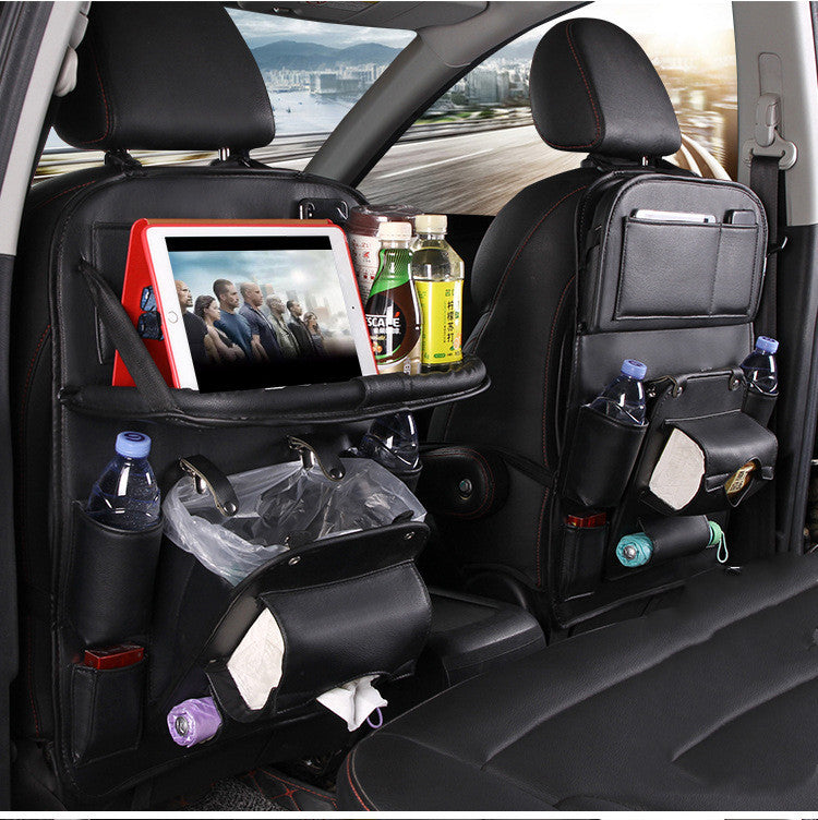 PU Leather Car Storage Organizer – Multifunctional Hanging Seat Back Tray with Trash Can & Pockets