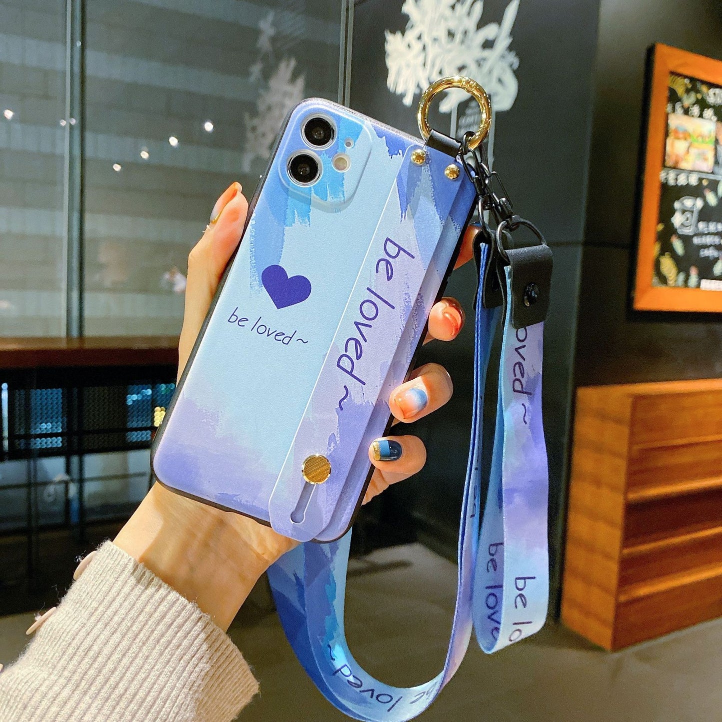 Stylish Watercolor iPhone Case with Wrist Strap