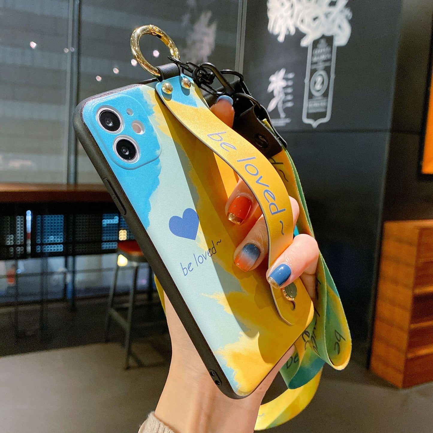 Stylish Watercolor iPhone Case with Wrist Strap