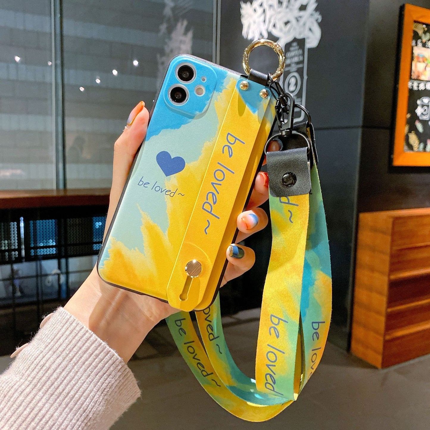 Stylish Watercolor iPhone Case with Wrist Strap