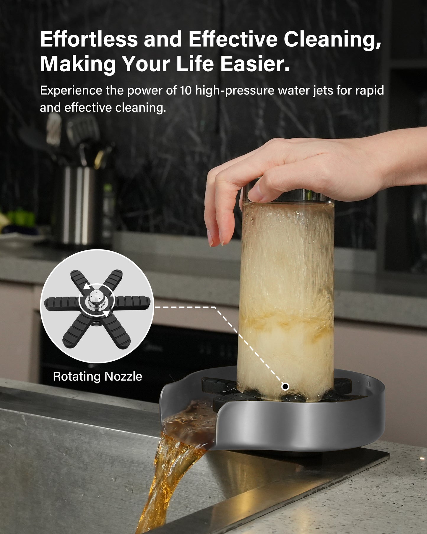 PIPPONER 360° Rotating Glass Rinser – High-Pressure Stainless Steel Cup Washer for Kitchen Sink