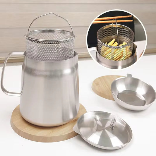 304 Stainless Steel Oil Filter Pot – Large-Capacity Grease Separator with Frying Basket