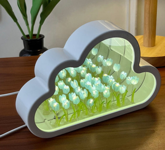 Handmade DIY Cloud Tulip Mirror with Small Night Light