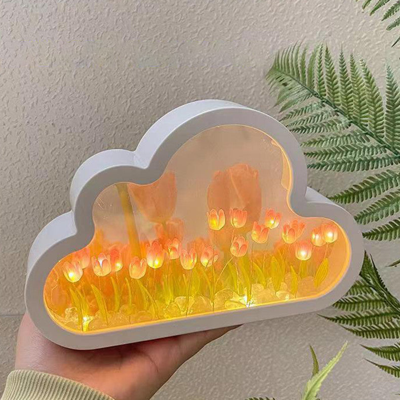 Handmade DIY Cloud Tulip Mirror with Small Night Light