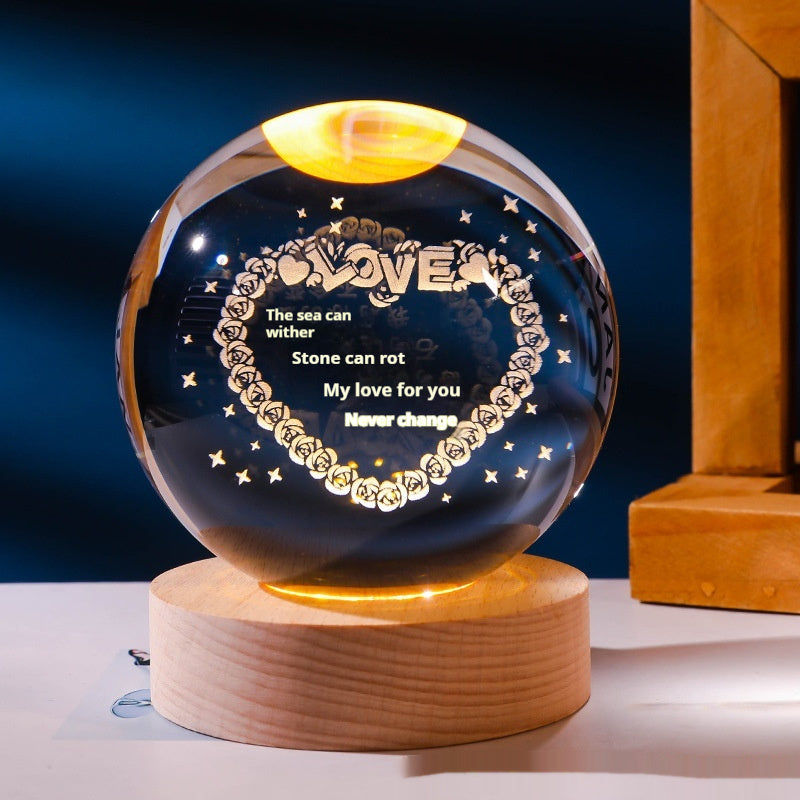 Luminous 3D Inner-Carved Crystal Ball Night Lamp – Glowing Decorative Light