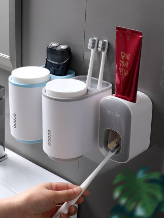 Wall-Mounted Automatic Toothpaste Dispenser & Toothbrush Holder