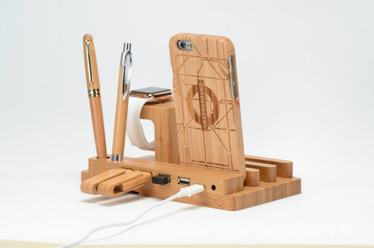 Bamboo Charging Station - Phone & Apple Watch Stand