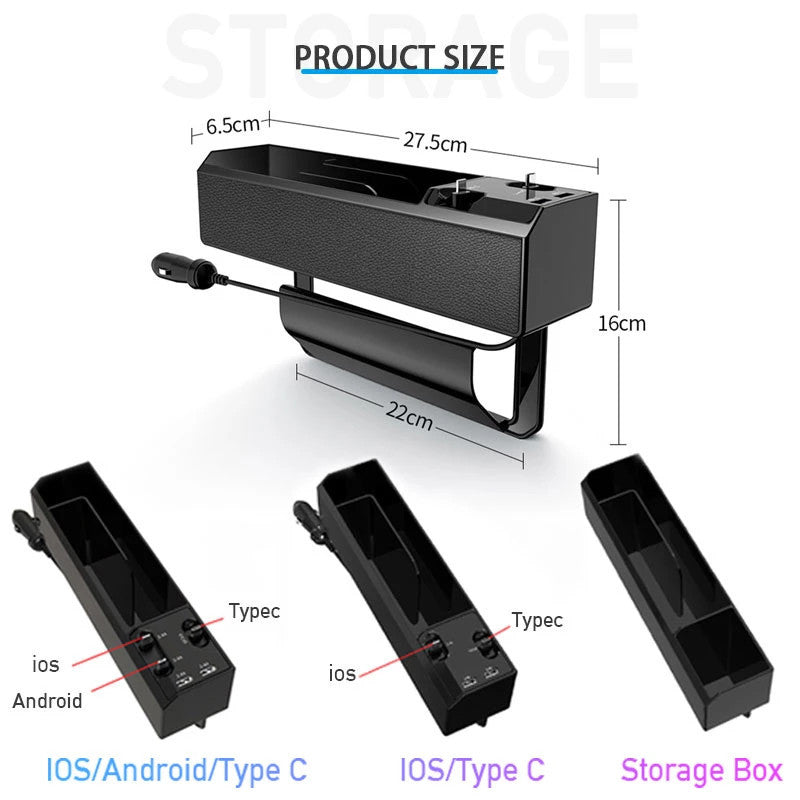 Smart Car Gap Organizer with USB Cable
