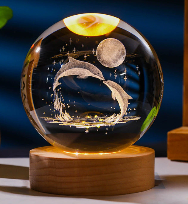 Luminous 3D Inner-Carved Crystal Ball Night Lamp – Glowing Decorative Light