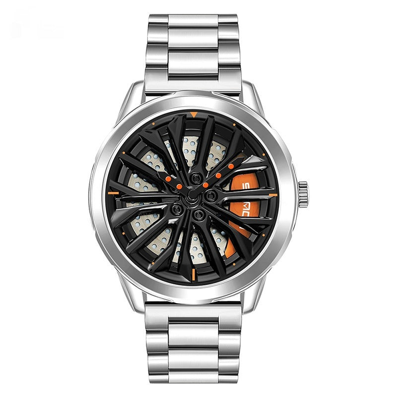Men’s Fashion Wheel Series Watch – Trendy Casual Good Luck Watch with Steel & Mesh Bands
