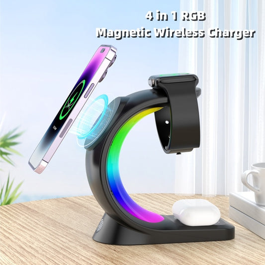 4-in-1 Magnetic Wireless Charging Station with Atmosphere Light