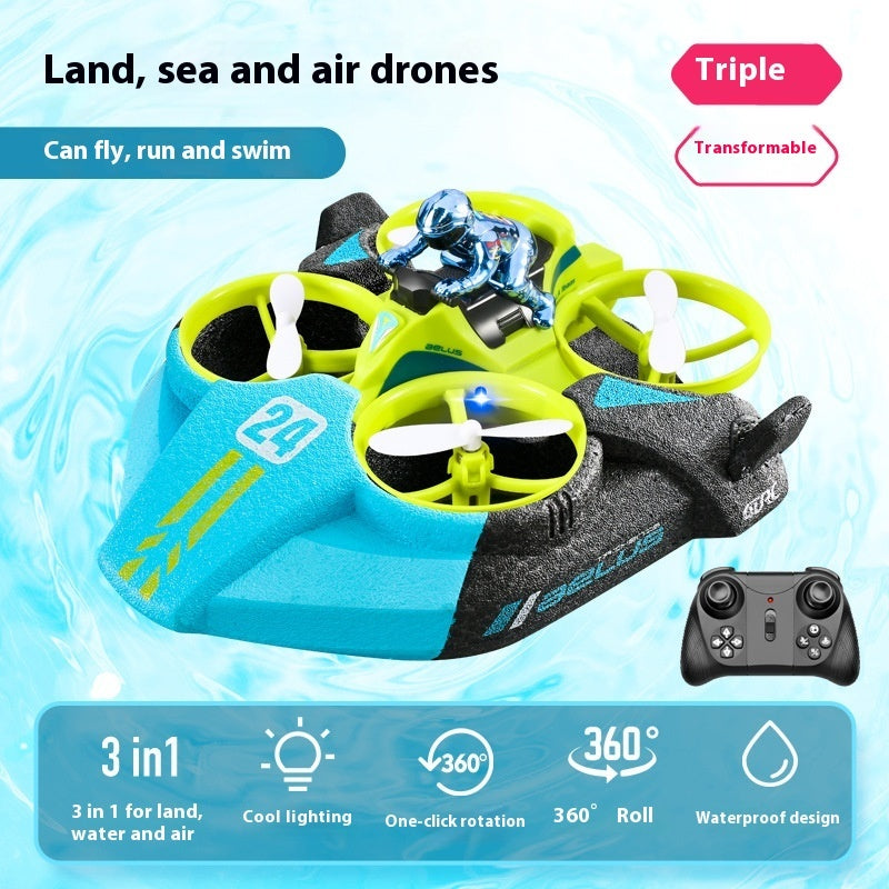 3-in-1 Remote Control Aircraft – Helicopter, Car & Boat for Kids (V24 Model)