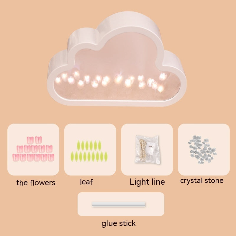 Handmade DIY Cloud Tulip Mirror with Small Night Light