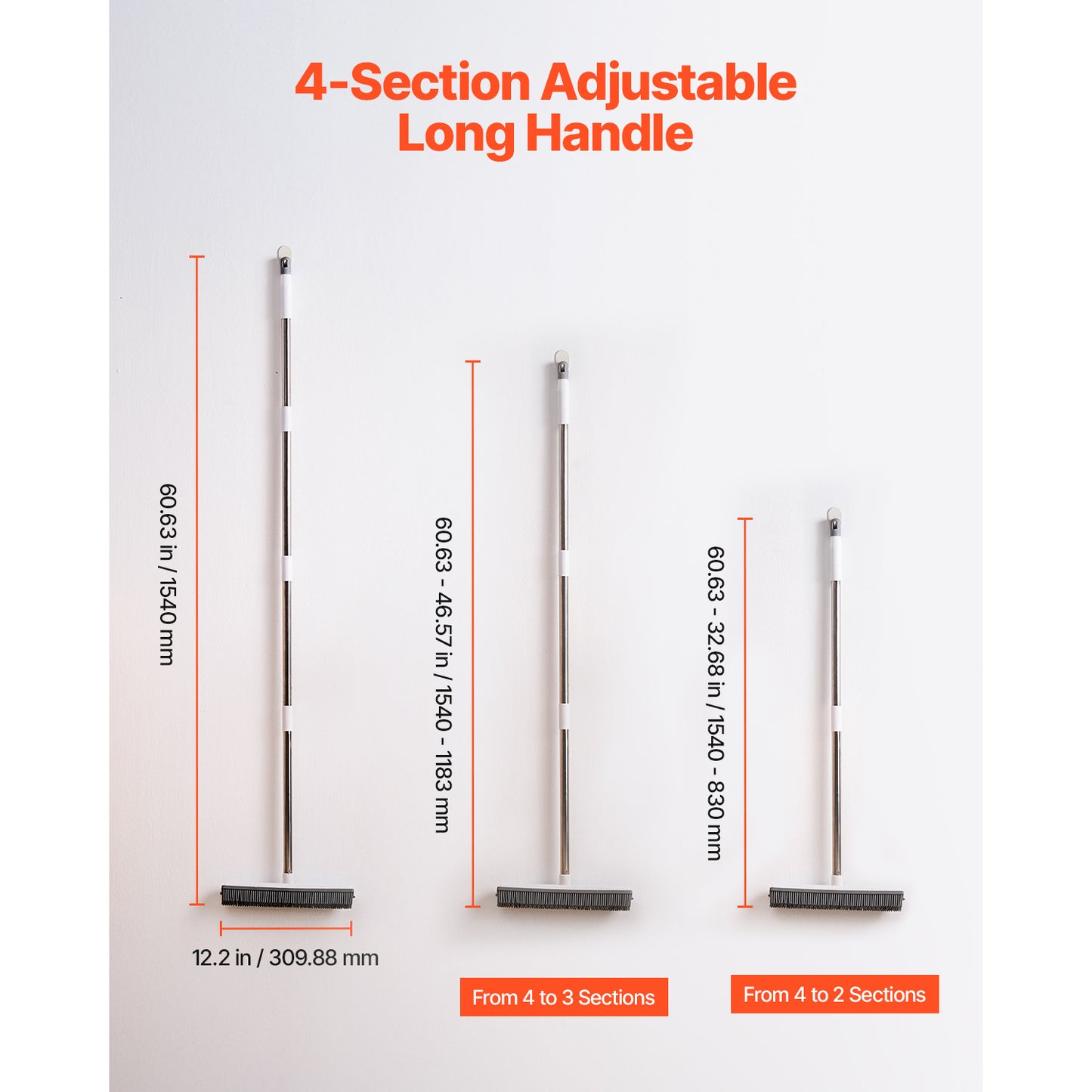 Pet Hair Broom - Adjustable Rubber Bristles