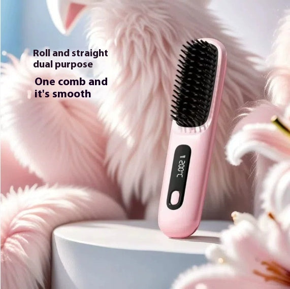 Wireless Hair Straightener Brush - Portable 2-in-1 Hot Comb