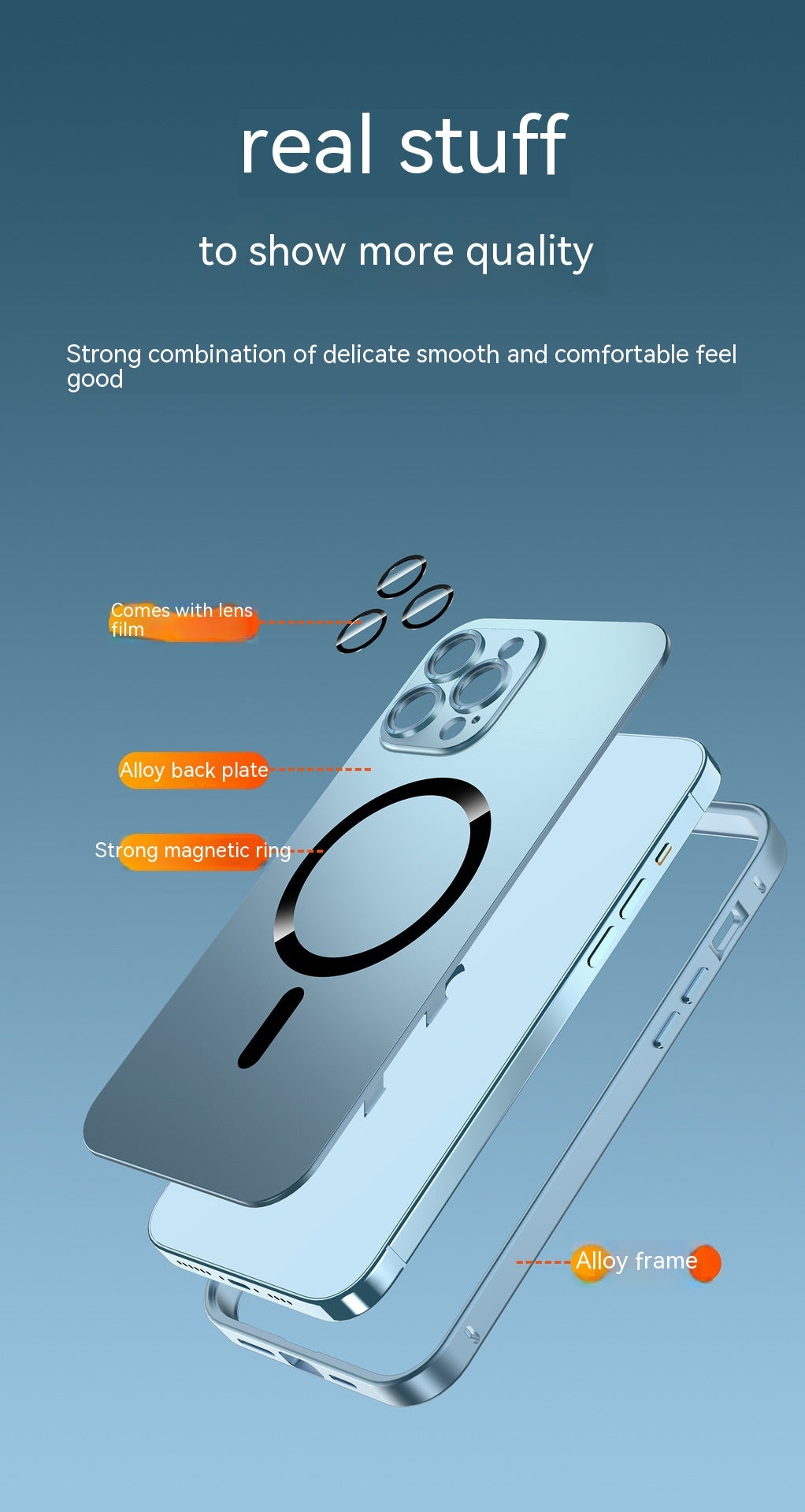 Magnetic Single-Sided Spring Fastener Phone Case with Lens Protector – Anti-Wear & Heat Dissipation
