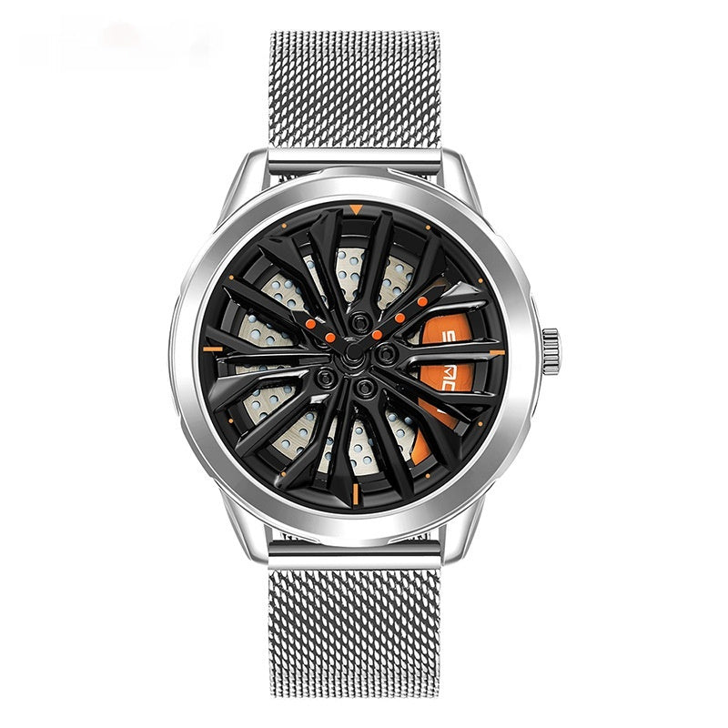 Men’s Fashion Wheel Series Watch – Trendy Casual Good Luck Watch with Steel & Mesh Bands