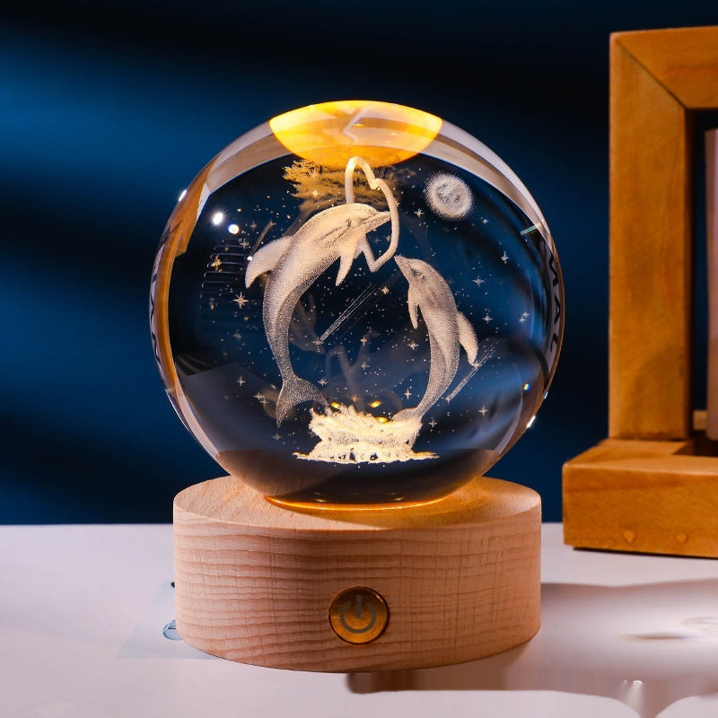 Luminous 3D Inner-Carved Crystal Ball Night Lamp – Glowing Decorative Light