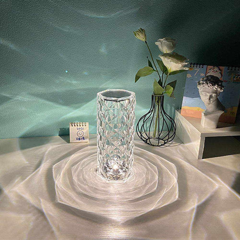 Nordic Crystal Touch Dimmer USB Table Lamp with Rose Projector