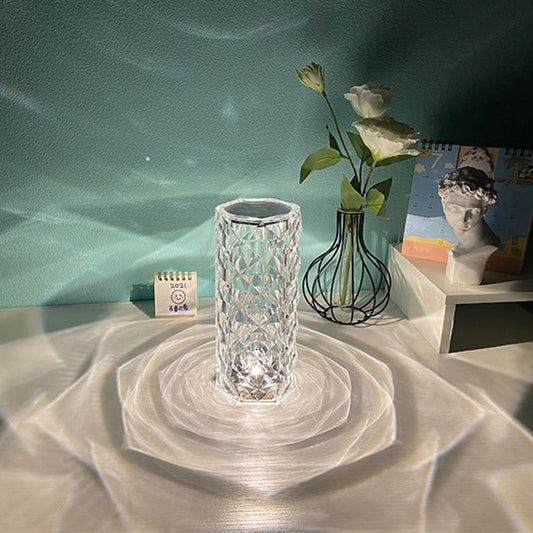 Nordic Crystal Touch Dimmer USB Table Lamp with Rose Projector