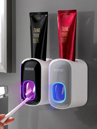 Wall-Mounted Automatic Toothpaste Dispenser & Toothbrush Holder