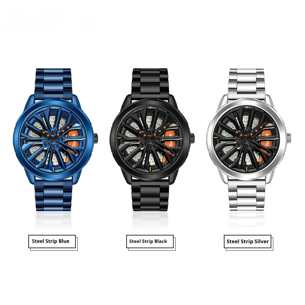 Men’s Fashion Wheel Series Watch – Trendy Casual Good Luck Watch with Steel & Mesh Bands