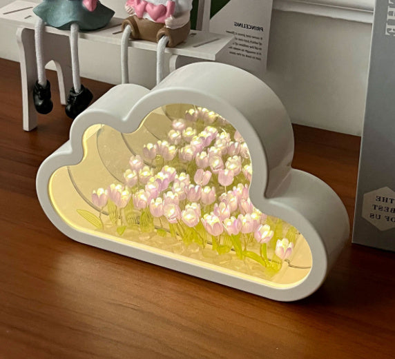 Handmade DIY Cloud Tulip Mirror with Small Night Light
