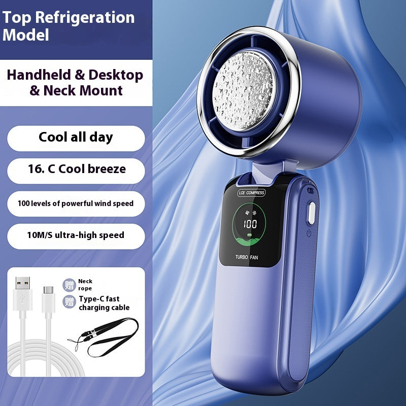Portable High-Speed Folding Mini Fan with Ice Pack – Adjustable & Wearable