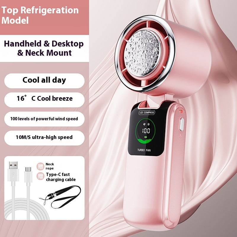 Portable High-Speed Folding Mini Fan with Ice Pack – Adjustable & Wearable