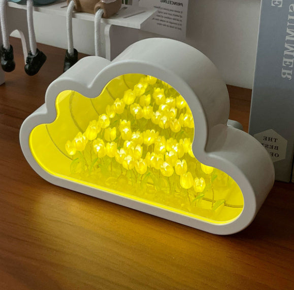 Handmade DIY Cloud Tulip Mirror with Small Night Light