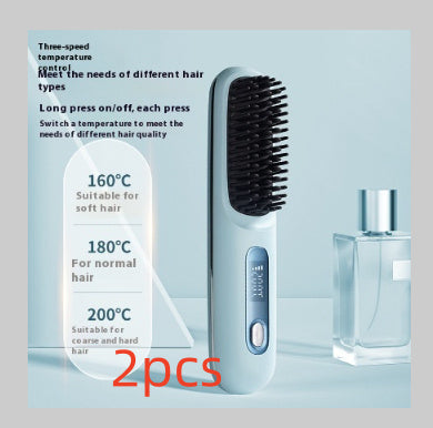 Wireless Hair Straightener Brush - Portable 2-in-1 Hot Comb