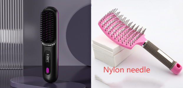 Wireless Hair Straightener Brush - Portable 2-in-1 Hot Comb